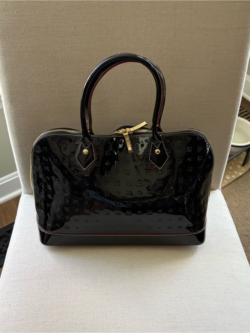 Arcadia Patent Leather Dome Satchel in Black